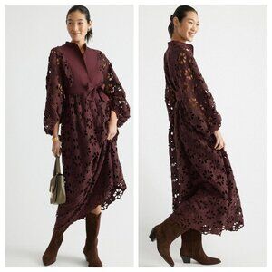 Tuckernuck Merlot Lace Calliope Belted Maxi Dress